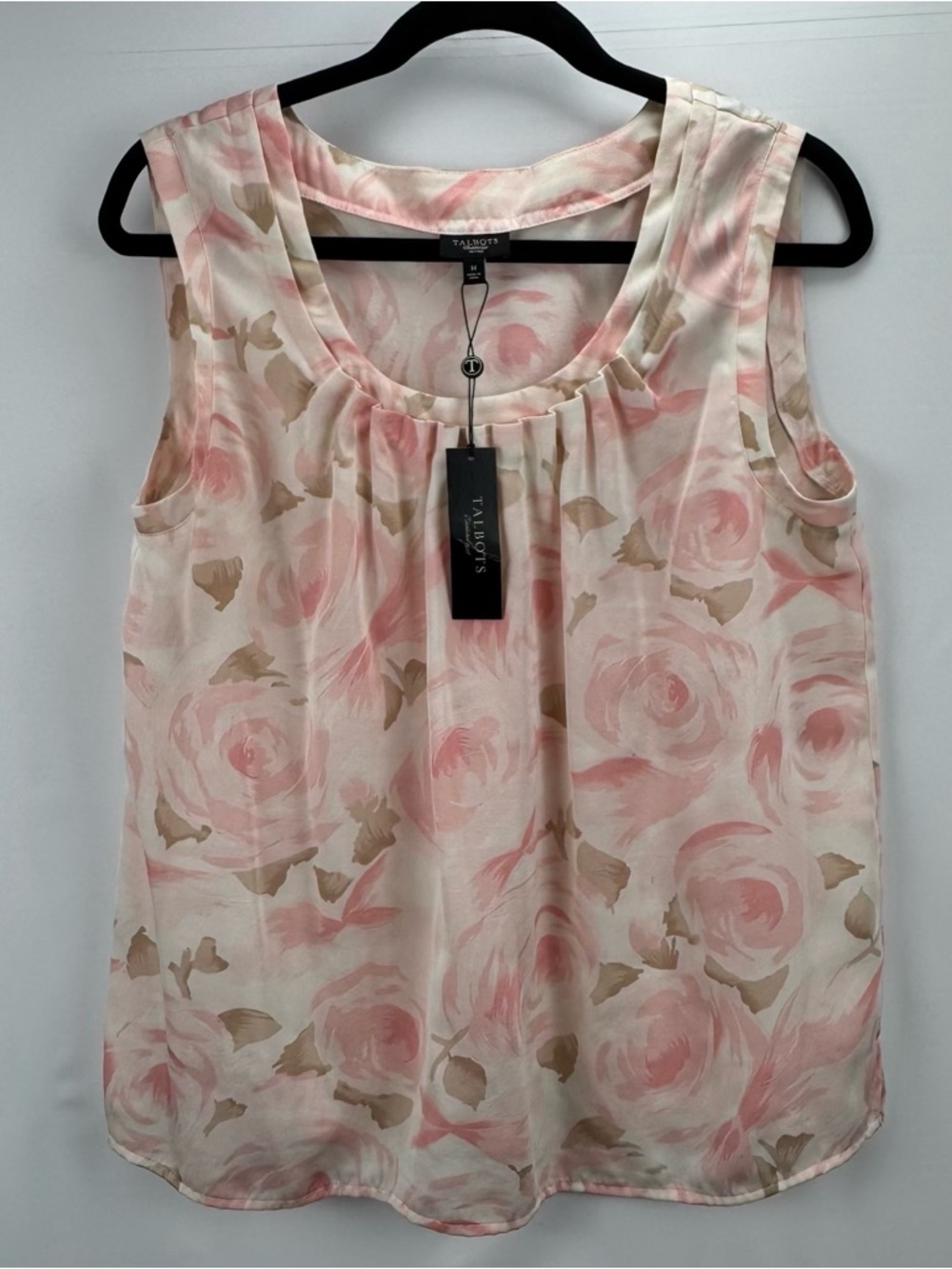 Talbots Cream and Pink Floral Rose Tank Top NEW - Picture 2 of 11
